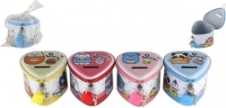 Blikken hartvormige spaarpot met slot, 8 × 7 cm, meerdere kleuren