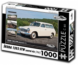 Puzzle rétro-voitures Škoda 1202 STW ambulance 1000 pièces