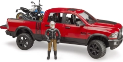 Bruder pick‑up tout‑terrain Ram avec moto Ducati Scrambler et figurine