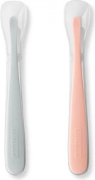 Set de petites cuillères en silicone pour enfants Easy-Feed – gris et corail doux