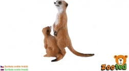 Figurine décorative Suricate avec petit - plastique, marron clair, 8cm