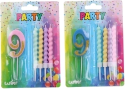 Párty kaars nummer 9 met aanvullende kaarsjes