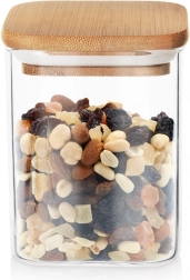 Glazen voorraadpot voor droge etenswaren met bamboe deksel en afdichting 850 ml