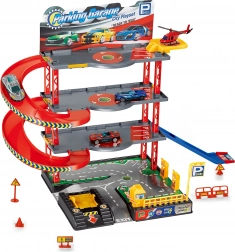 Parkeerstation met helikopter en metalen auto’s 59 × 27 × 39 cm