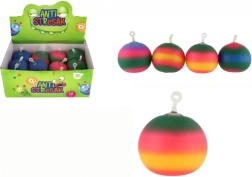 Antistress knijpbal 11 cm – regenboogkleurige siliconen bal met ophanglus