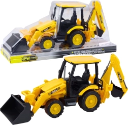 Bouw graafmachine op wielen met twee beweegbare bakken geel