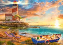 Puzzle Sunset Over the Bay with Lighthouse 1000 Pieces