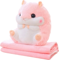 Pluchen hamster 3-in-1 met deken en handwarmer, roze