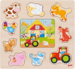 Goki puzzle et encastrement en bois Animaux de la ferme