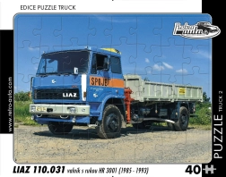 Puzzel Retro Auto’s – vrachtwagen LIAZ met laadbak en hydraulische kraan, 40 stukjes