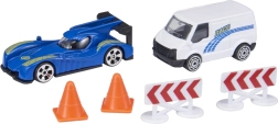 TEAMSTERZ RAPID RACERS – raceset met auto en ondersteunende bestelwagen met pylonen en barrières