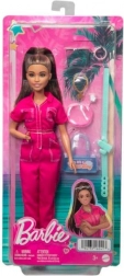 barbie brune en combinaison rose avec accessoires