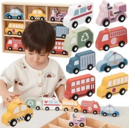 VIGA wooden set of city vehicles 9 pcs