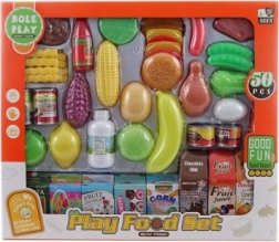 large set of plastic play food for kids 50 pcs