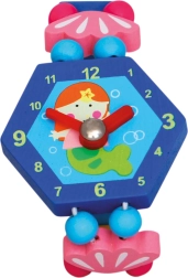 Montre en bois pour enfants avec fée, bleue 8 cm