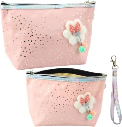 Powder Pink Pouch Cosmetic Bag with Bow and Glitter
