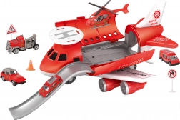 Brandweervliegtuigstation met voertuigen en helikopter