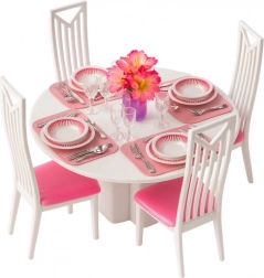 Meubelset voor poppen – eetkamer met tafel, stoelen en servies, 43 stuks