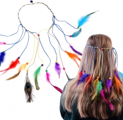 Boho haarband met kleurrijke veertjes en kralen