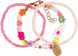 Armbandjes met bloemenmotief roze - 3 stuks