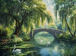 Diamantschilderen stenen brug over de rivier 30 × 40 cm