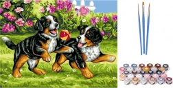 Schilderen op nummer Puppy’s op canvas 40x50 cm