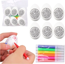 Styrofoam Easter eggs for painting with flower pattern, 6 pcs with markers