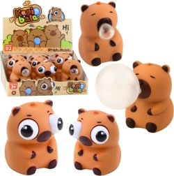 Anti-stress squishy capybara with bubble and popping eyes, brown 8.5 cm