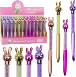 Bunny ballpoint pen with rhinestones, blue ink 0.7 mm