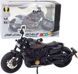 Metalen model choppermotor 1:12, zwart met gouden accenten met licht en geluid