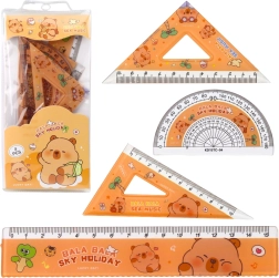 Set of Geometric Tools Capybara with Ruler, Protractor, and Two Set Squares, 4 pcs