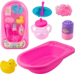 Bath set for dolls with tub and accessories – pink