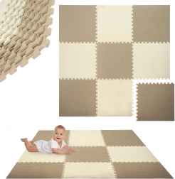 Tapis en mousse HUMBI 180 × 180 cm – puzzle imperméable en mousse EVA, crème et beige, 9 pièces
