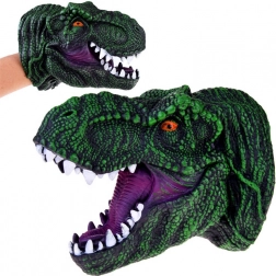 Rubberen handpop T‑Rex – realistisch dinosaurushoofd 19 cm