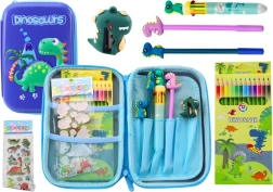 School pencil case with accessories Dinosaur Blue