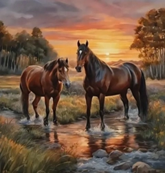 Diamond painting Paarden in de rivier 30x40 cm