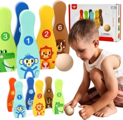 Houten kinderkegels met dieren 6 stuks + bal TOOKY TOY
