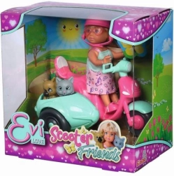 EVI LOVE Doll on a Scooter with Puppy and Kitten, 12 cm
