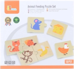 VIGA houten puzzel voed het diertje – wat eten dieren, 24 stukjes