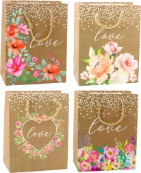 Gift Bag with 'Love' Inscription and Flowers 23 x 18 x 10.5 cm