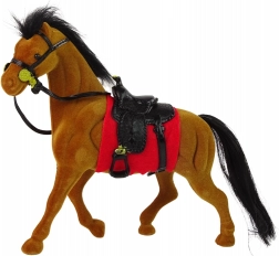 Velvet figurine of a brown horse with a red saddle pad