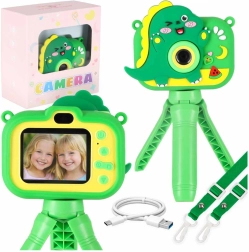 Kids’ digital camera with dino design on tripod – green