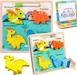 Houten educatieve puzzel Dinosaurussen met tekenbord