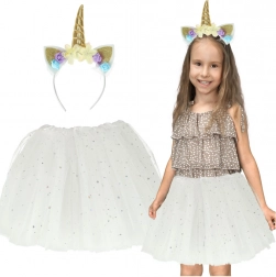 Carnival unicorn costume – kids’ set with headband and tulle skirt – White