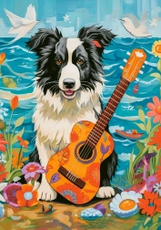 Puzzel 500 stukjes Colliehond met gitaar