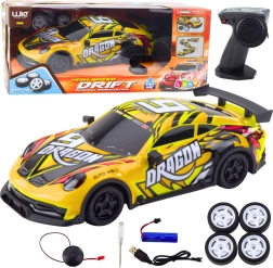 Voiture de sport RC avec carrosserie rétroéclairée et roues de drift – jaune