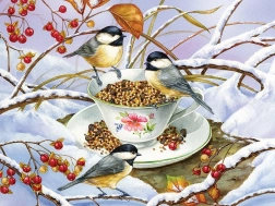 Puzzle COBBLE HILL Chickadees at Tea XL 275 pieces
