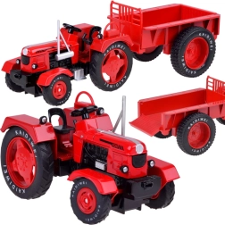metalen rode tractor met aanhanger 1:18 met rubberen wielen