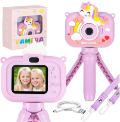 Kids’ digital camera with tripod UNICORN – purple