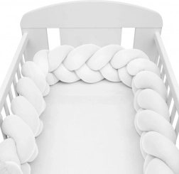 Mousseline bedbumper vlecht NEW BABY, wit